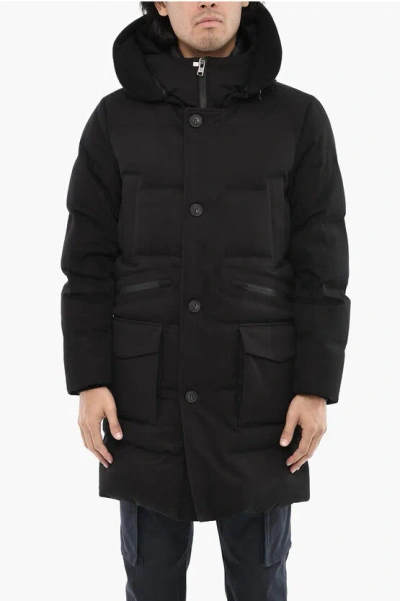 Woolrich Gabardine Seam Sealed Down Jacket With Ton On Ton Buttons In Black