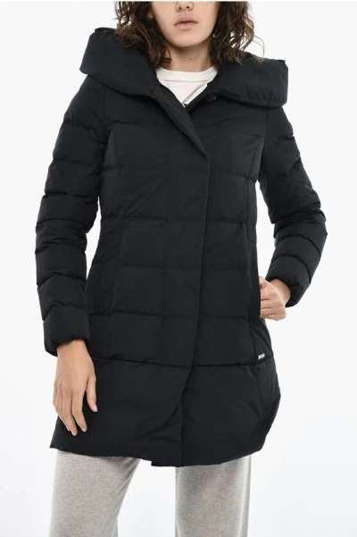 Woolrich Solid Color Puffy Prescott Down Jacket With Hood In Black