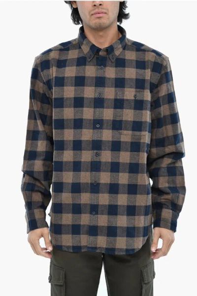 Woolrich Buffalo Check Trout Runbutton Down Shirt With Breast Pocket In Gray