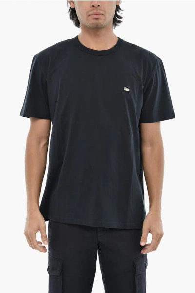 Woolrich Cotton Sheep Crew-neck T-shirt With Embroidery Monogram In Black