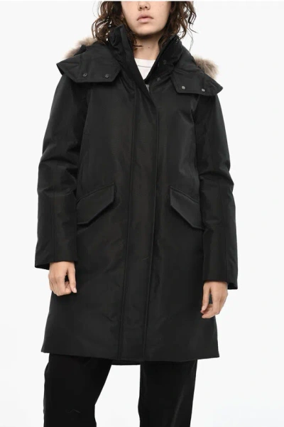 Woolrich Solid Color Adirondack Down Jacket With Removable Hood In Black