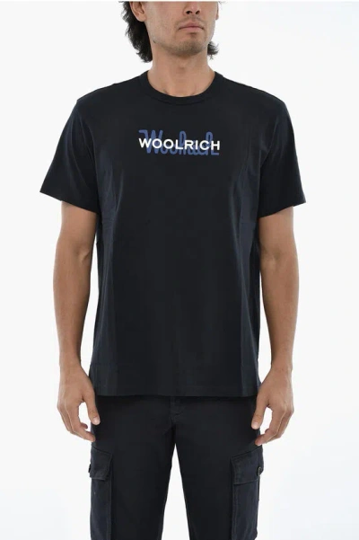 Woolrich Cotton Graphic Tee Crew-neck T-shirt With Embossed Logo In Black