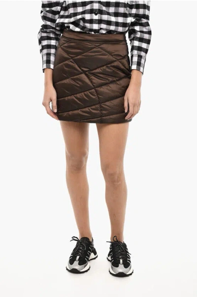 Woolrich Quilted Padded Miniskirt In Brown