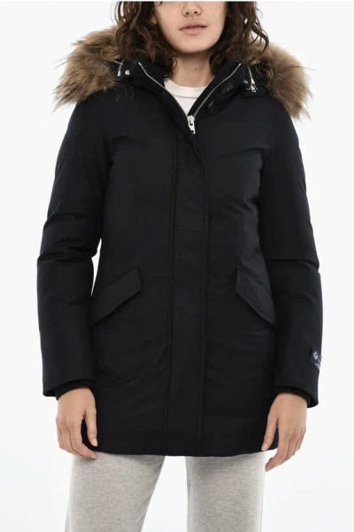 Woolrich Virgin Wool Luxe Arctic Down Jacket With Real Fur In Black