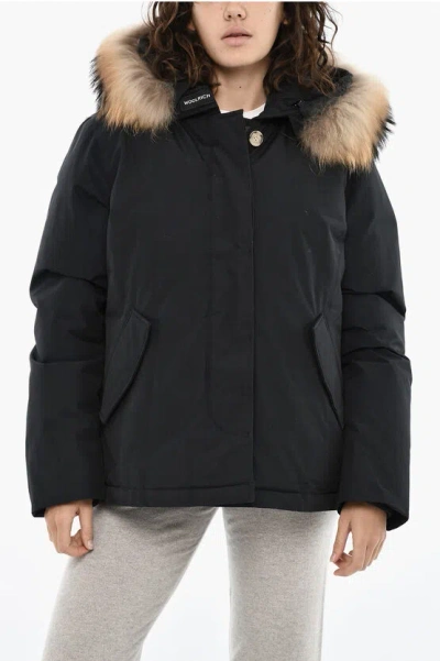 Woolrich Solid Color Down Jacket With Fur On Hood In Black