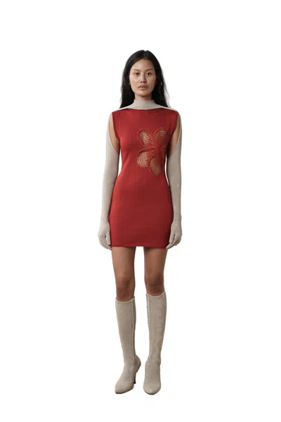 Isa Boulder Frangipani Carve Dress In Red
