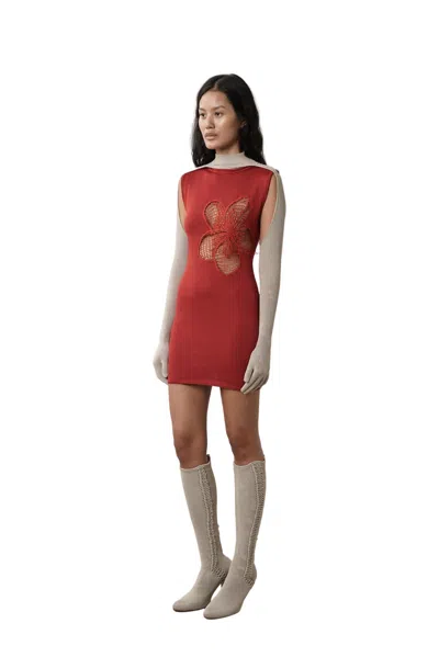Isa Boulder Frangipani Carve Dress In Red