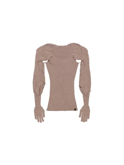 Isa Boulder Argyle Sleeve Top In Neutral