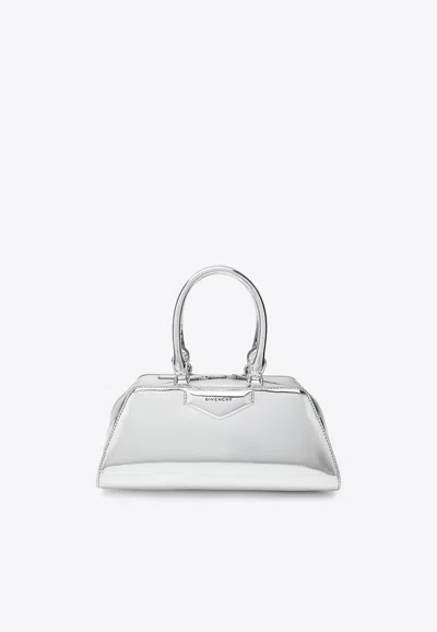 Givenchy Small Antigona East-west Laminated Leather Handbag In Silver