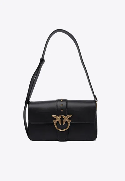 Pinko Large Love Leather Shoulder Bag In Black