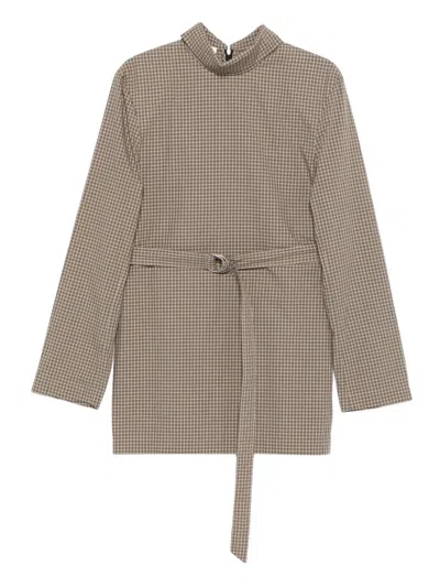 Nanushka Belted Check-pattern Mini Dress In Brown