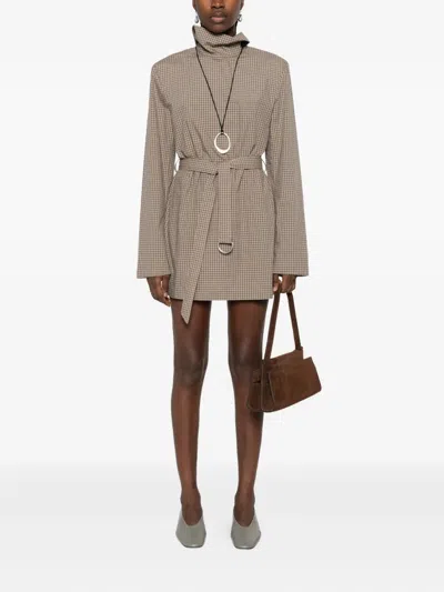 Nanushka Belted Check-pattern Mini Dress In Brown