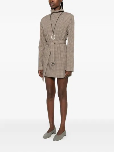 Nanushka Belted Check-pattern Mini Dress In Brown