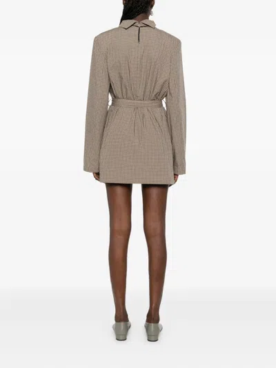 Nanushka Belted Check-pattern Mini Dress In Brown