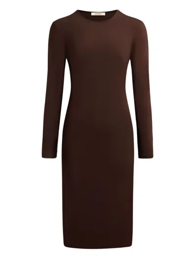 12 Storeez Long-sleeve Midi Dress In Brown