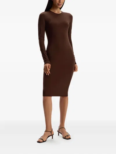 12 Storeez Long-sleeve Midi Dress In Brown