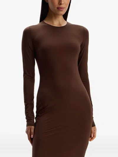 12 Storeez Long-sleeve Midi Dress In Brown
