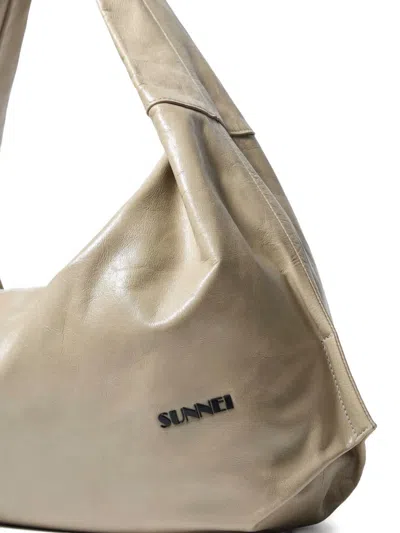 Sunnei Multitasking Leather Shoulder Bag In Neutral