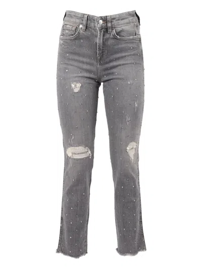 7 For All Mankind Vintage-inspired Straight Leg Jeans With Mid-rise Waist In Gray