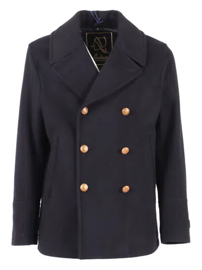 Sealup Elegant Misto Cashmere Peacoat With Hand-embroidered Anchor Detail In Blue