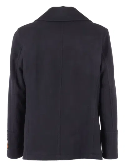 Sealup Elegant Misto Cashmere Peacoat With Hand-embroidered Anchor Detail In Blue