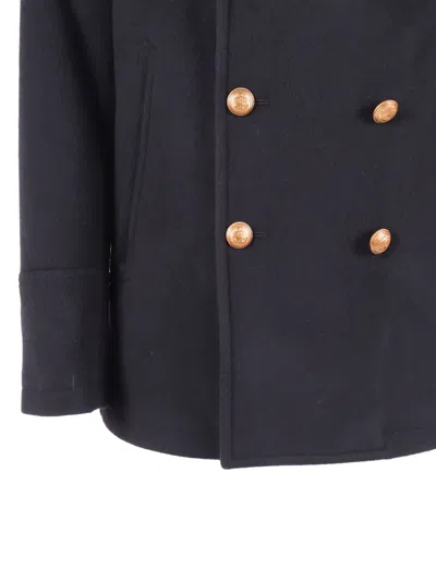 Sealup Elegant Misto Cashmere Peacoat With Hand-embroidered Anchor Detail In Blue
