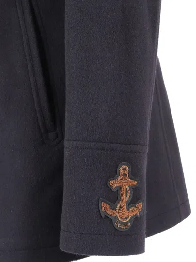 Sealup Elegant Misto Cashmere Peacoat With Hand-embroidered Anchor Detail In Blue