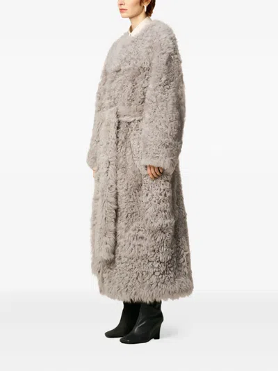 Ami Alexandre Mattiussi Grey Shearling Long Coat Grey In Gray
