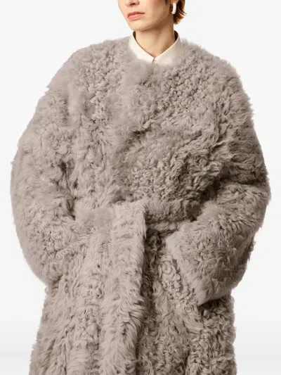Ami Alexandre Mattiussi Grey Shearling Long Coat Grey In Gray