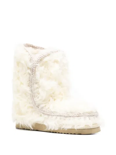 Mou White Sheepskin Ankle Boots In White