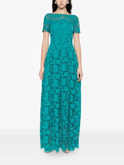 Talbot Runhof Lace Short-sleeve Dress In Blue