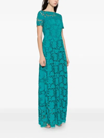 Talbot Runhof Lace Short-sleeve Dress In Blue