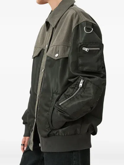 Allsaints Womens Khaki Green Verity Contrast-panel Relaxed-fit Woven Bomber Jacket