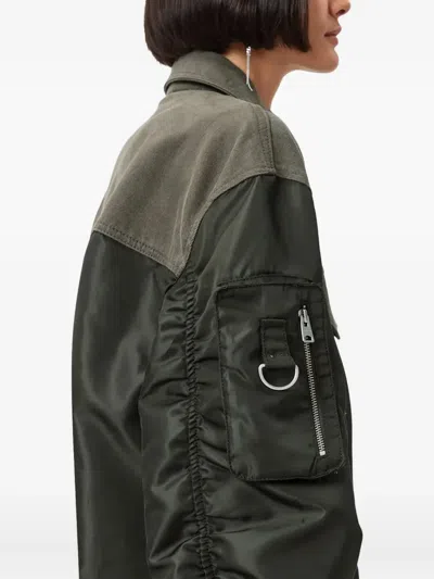 Allsaints Womens Khaki Green Verity Contrast-panel Relaxed-fit Woven Bomber Jacket