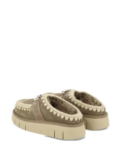 Mou Bounce Brown Mules With Logo Lettering And Open Rear In Suede Woman In Brown