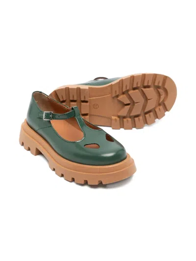 Eli1957 T-strap Lug-sole Ballerinas In Green