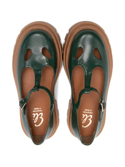 Eli1957 T-strap Lug-sole Ballerinas In Green