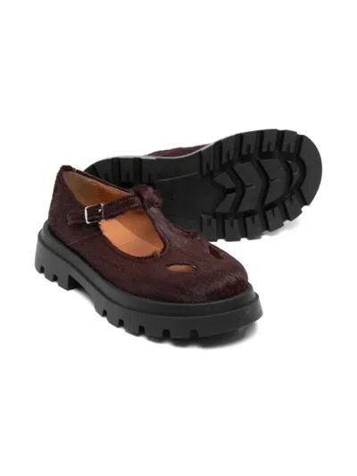 Eli1957 T-bar Lug-sole Ballerinas In Burgundy