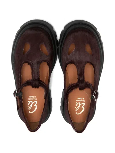 Eli1957 T-bar Lug-sole Ballerinas In Burgundy