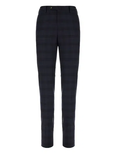 Pt Torino Embroidered Stretch Wool Trousers With Checked Pattern In Blue