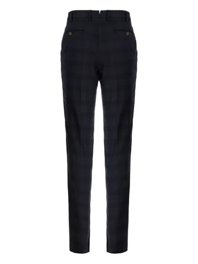 Pt Torino Embroidered Stretch Wool Trousers With Checked Pattern In Blue
