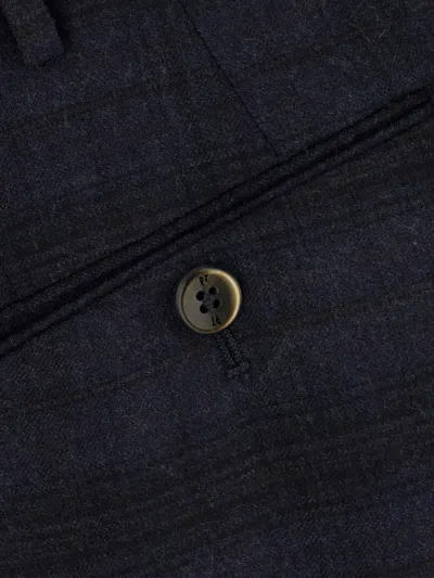 Pt Torino Embroidered Stretch Wool Trousers With Checked Pattern In Blue