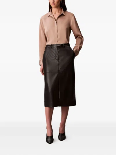 Calvin Klein Belted Midi Skirt In Black