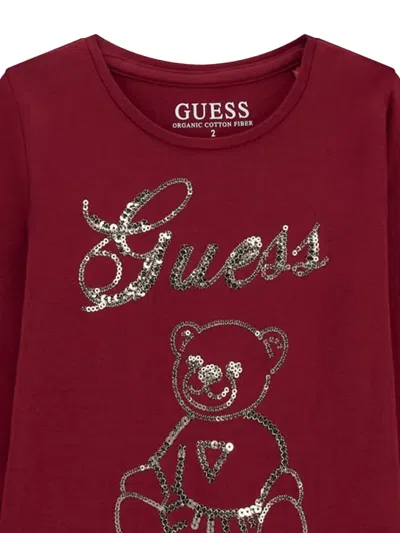 Guess Girls Long Sleeve Bear T-shirt In Red