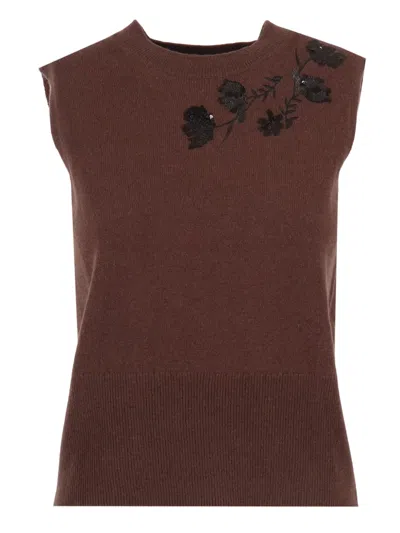 Ermanno Scervino Embroidered Wool Vest With Tailored Fit In Brown