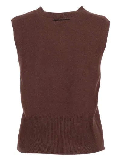 Ermanno Scervino Embroidered Wool Vest With Tailored Fit In Brown