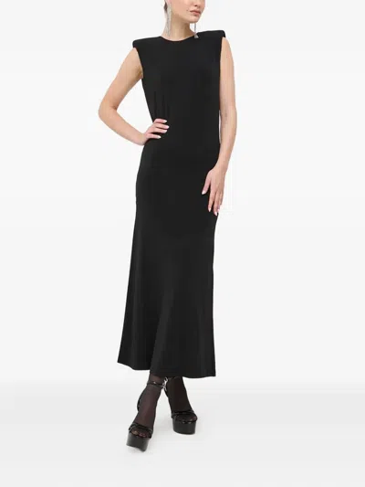 Patrizia Pepe Shoulder Pads Open Back Maxi Dress In Black