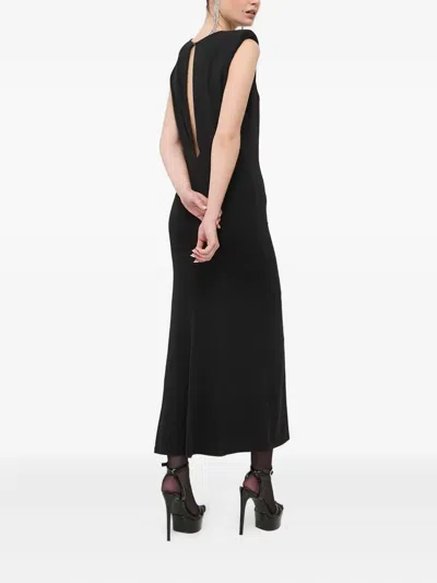 Patrizia Pepe Shoulder Pads Open Back Maxi Dress In Black