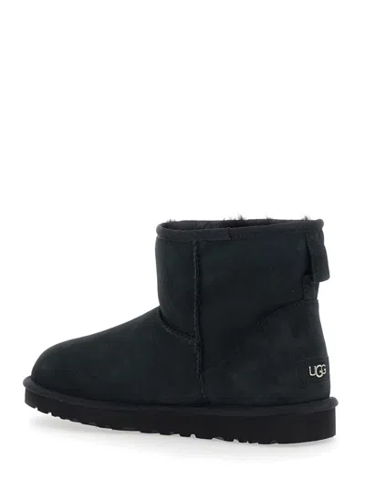 Ugg 'classic Mini' Black Ankle Boots With Logo Patch On The Rear And Shearling Lining In Suede Man In Multi