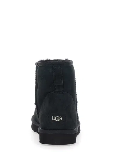 Ugg 'classic Mini' Black Ankle Boots With Logo Patch On The Rear And Shearling Lining In Suede Man In Multi